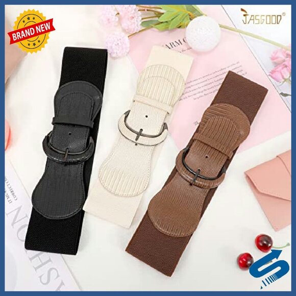 3 Pack Stretchy Wide Waist Belt for Dresses, Elastic Vintage Style main image 7
